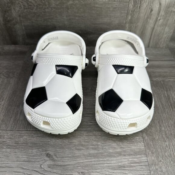 CROCS Classic Kids size 8 White Black Soccer Themed Clogs - Picture 4 of 8